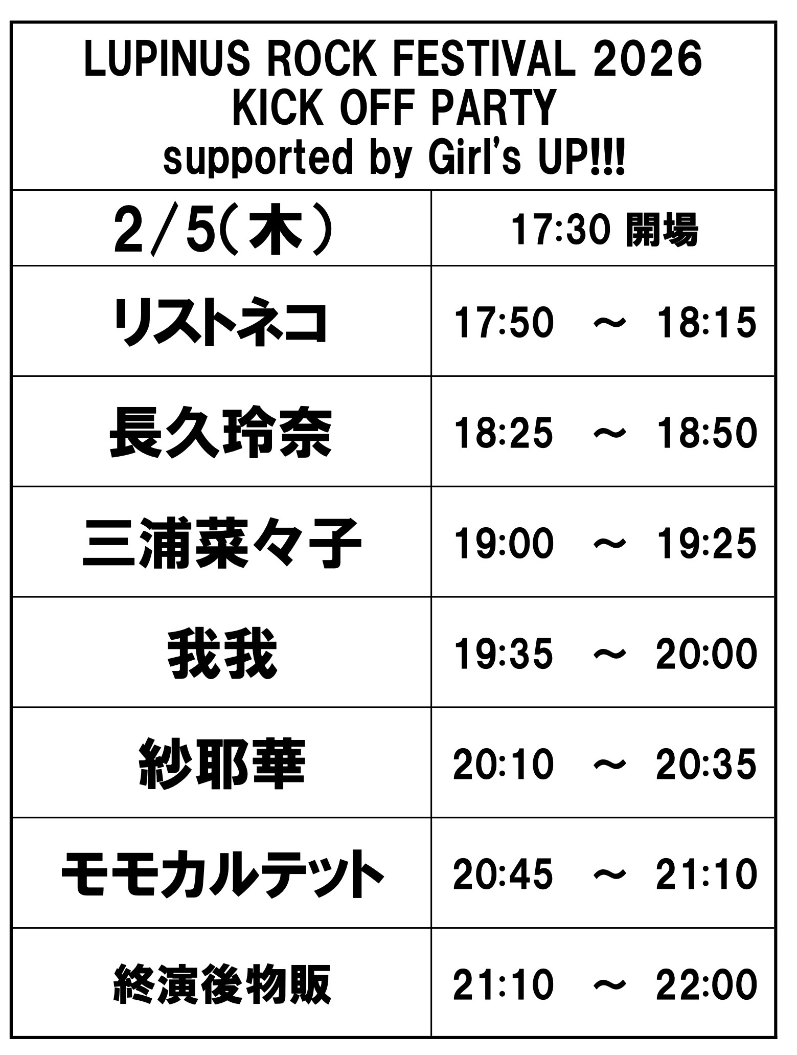 LUPINUS ROCK FESTIVAL 2026 KICK OFF PARTY supported by Girl’s UP!!!
